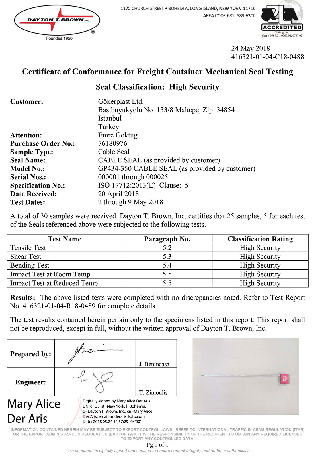 Certificates - Gokerplast Security Seals